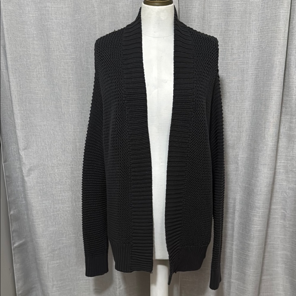 UpWest Brand Cardigan-Sz S-Open Front-Charcoal-Shaker Knit-Cotton blend-EUC
